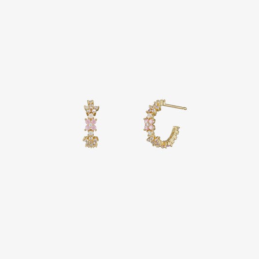 Rose quartz flower semi-hoop earrings-0